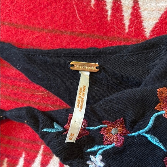 Free People Black Blouse with Colorful Floral Details - Picture 2 of 5